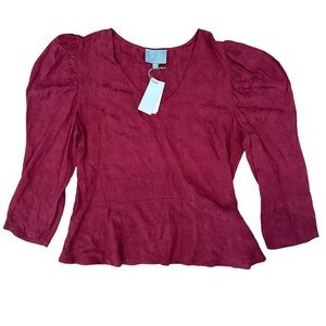 NWT Skies Are Blue Linen Blend Puff Sleeve Top Cottage Core L Large